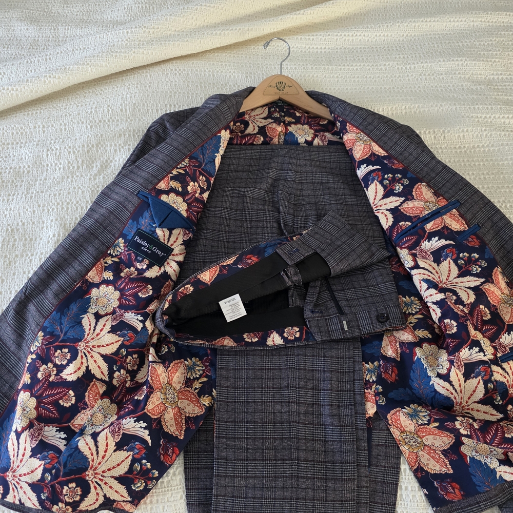 Paisley & Gray Slim Fit Multicolored Suit (Grey, Burgundy, & Blue) - Picture 4 of 4